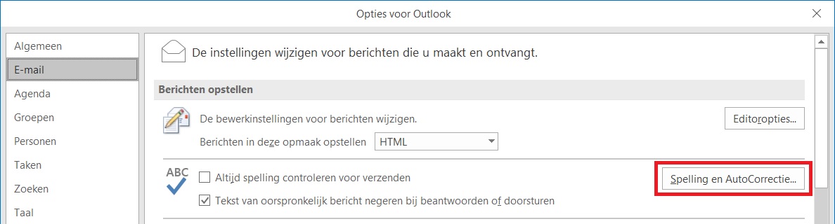 Outlook AutoCorrectie instellen 